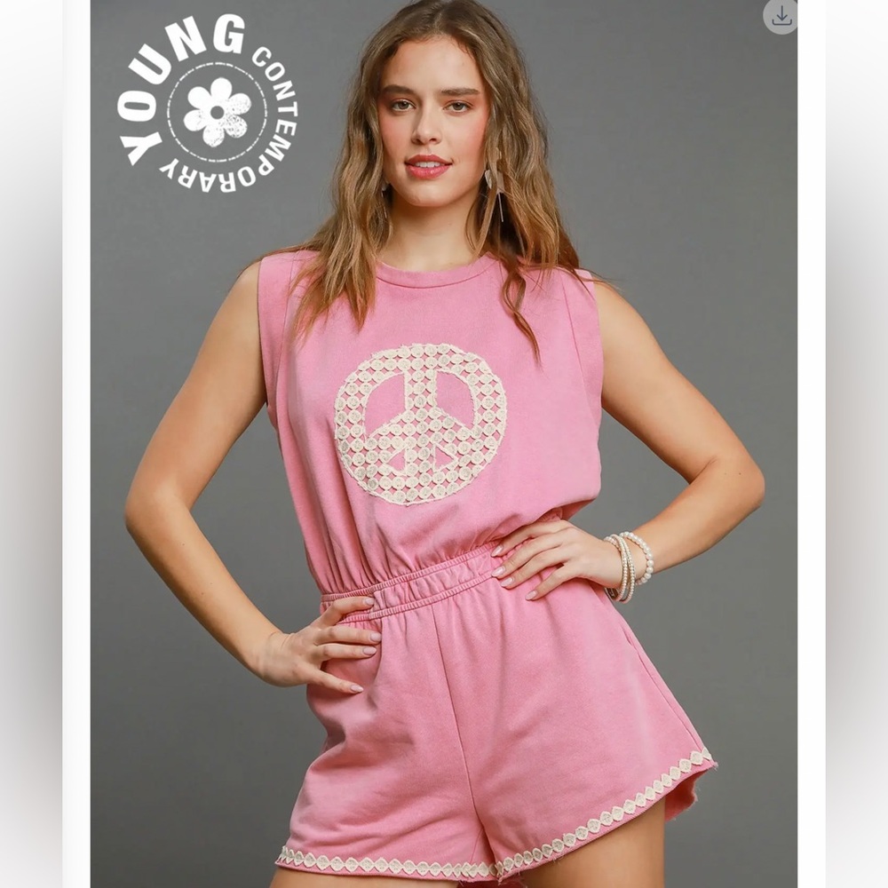 K-9406-LM Umgee Mineral Washed French Terry Romper Lt Mauve Various Sizes